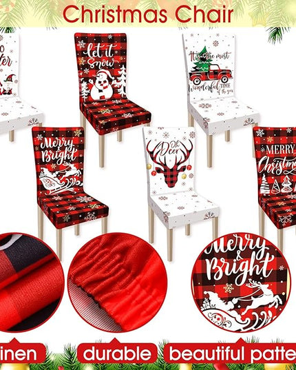 Ganeen 6 Pcs Christmas Chair Covers Merry Christmas Chair Back Cover Stretch Christmas Seat Cover Washable Xmas Dining Chair Protector Slipcover for Dining Room Kitchen Holiday Party (Cute Style) Ganeen