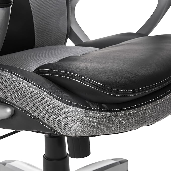 Serta Executive Office Padded Arms, Adjustable Ergonomic Gaming Desk Chair with Lumbar Support, Faux Leather and Mesh, Gray/Black - LeafyLoom