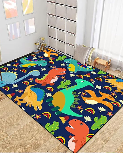 Dinosaur Carpet for Boys Room Dinosaurs Area Rugs Cute Dinosaur Cartoon Carpet Kids Rug Boys Room Rug for Kids Playroom Classroom and Livingroom,Blue 2'5''×4' - LeafyLoom