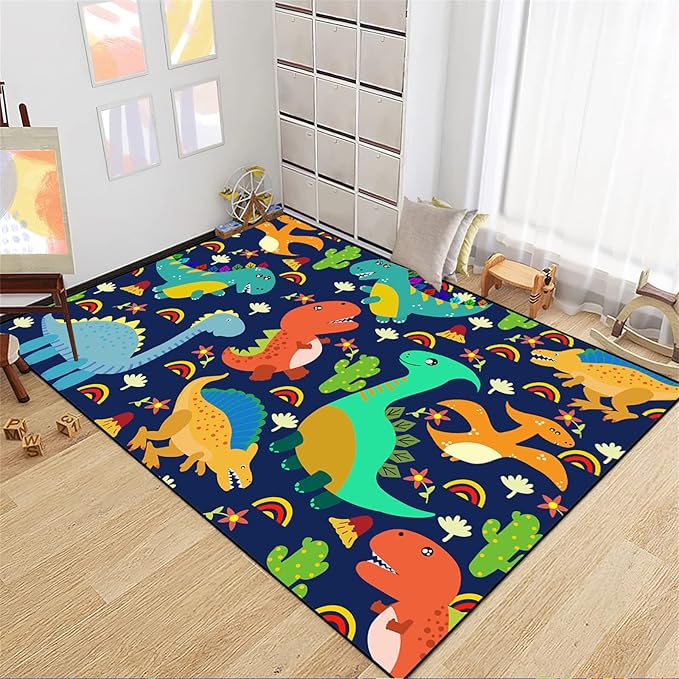 Dinosaur Carpet for Boys Room Dinosaurs Area Rugs Cute Dinosaur Cartoon Carpet Kids Rug Boys Room Rug for Kids Playroom Classroom and Livingroom,Blue 3'×5' - LeafyLoom
