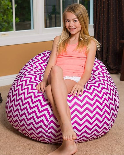 Posh Creations Bean Bag Chair for Kids, Teens, and Adults Includes Removable and Machine Washable Cover, Pattern Chevron Purple and White, 38in - Large - LeafyLoom