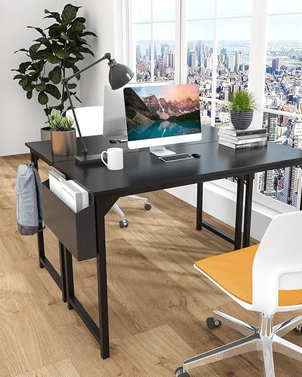 Sweetcrispy Computer 31 Inch Writing Office Small Space Desk Study Modern Simple Style Work Table with Storage Bag Headphone Hook Metal Frame for Home, Bedroom, 31-Inch, Black - LeafyLoom