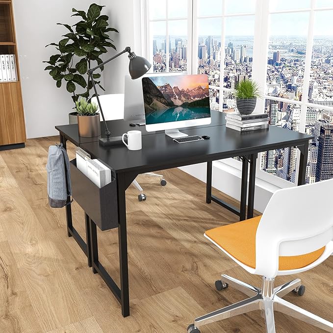 Sweetcrispy Computer 31 Inch Writing Office Small Space Desk Study Modern Simple Style Work Table with Storage Bag Headphone Hook Metal Frame for Home, Bedroom, 31-Inch, Black - LeafyLoom