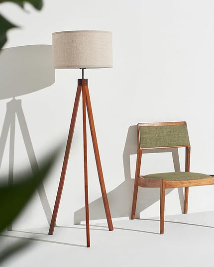 Brightech Eden Tripod Floor Lamp, Dimmable Standing Lamp with Solid Wood Legs for Bedroom Reading, Tall Tree Lamp for Offices, Modern LED Lamp for Living Rooms, Great Living Room Decor - Havana Brown - LeafyLoom