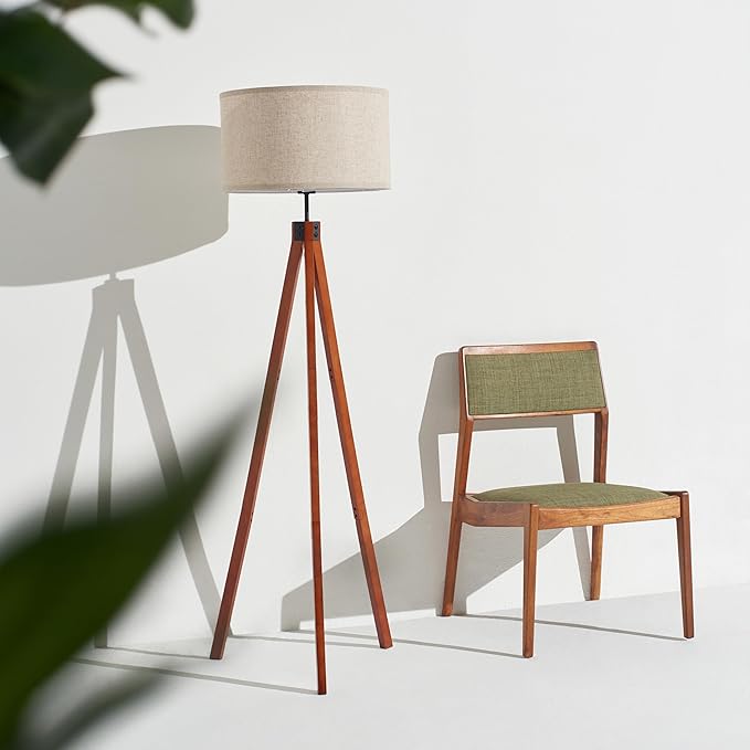 Brightech Eden Tripod Floor Lamp, Dimmable Standing Lamp with Solid Wood Legs for Bedroom Reading, Tall Tree Lamp for Offices, Modern LED Lamp for Living Rooms, Great Living Room Decor - Havana Brown - LeafyLoom