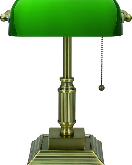 Traditional Style CFL Banker's Desk Lamp with Green Glass Shade (VS688029AB) - LeafyLoom