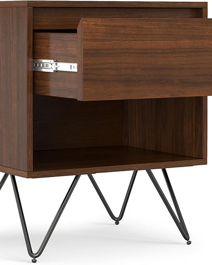 SIMPLIHOME Hunter Nightstand, 20 inch, Walnut - LeafyLoom