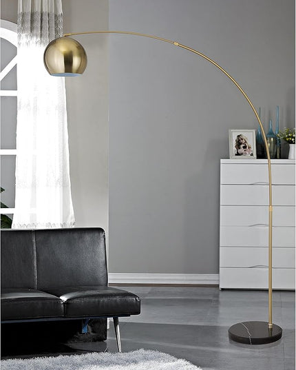 Modern Standing Adjustable Floor Lamp with Metal Dome Shade & Marble Base for Living Room - Corner Light Arc Lamps for Bedrooms in Brass Gold Finish, 99-1023F - LeafyLoom