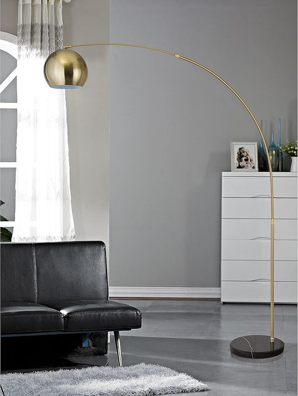 Modern Standing Adjustable Floor Lamp with Metal Dome Shade & Marble Base for Living Room - Corner Light Arc Lamps for Bedrooms in Brass Gold Finish, 99-1023F - LeafyLoom