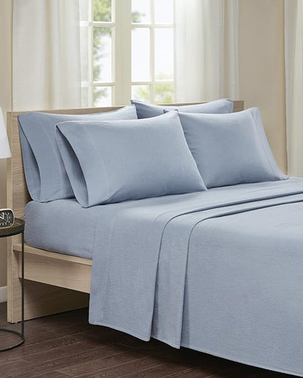Comfort Spaces Cotton Flannel Breathable Warm Deep Pocket Sheets with Pillow Case Bedding, Full, Blue Solid 4 Piece - LeafyLoom