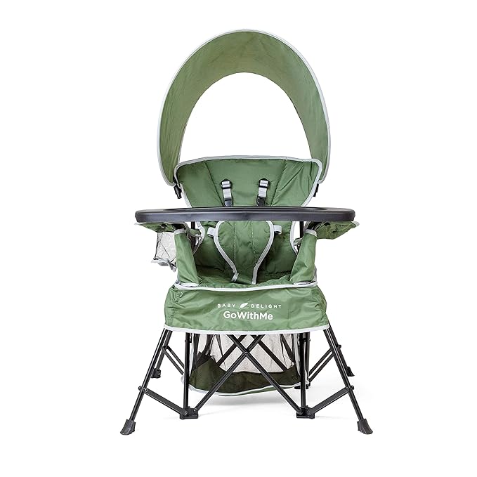 Baby Delight Go with Me Venture Portable Chair | Indoor and Outdoor | Sun Canopy | 3 Child Growth Stages | Moss Bud Green - LeafyLoom