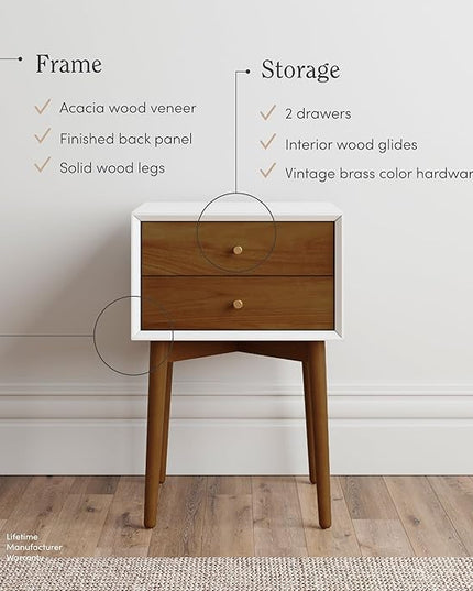 Nathan James Harper Modern Nightstand Side Accent or End Table with Storage Drawer, 1, White/Brown - LeafyLoom