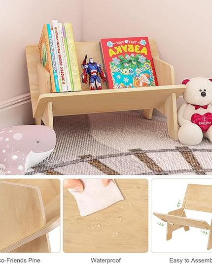 Wooden Tabletop Bookshelf Titled Desktop Bookshelf Cookbook Shelf,Small Bookcases for Magazine Books CDs,Book Rack Desk Book Organizer in Living Room/Office/Bedroom (Burlywood) - LeafyLoom