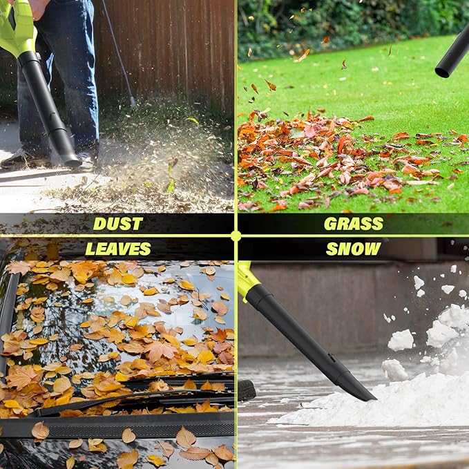 SOYUS Leaf Blower, 20V Leaf Blower Cordless with 2x2.0Ah Battery and Charger, 150 MPH Electric Leaf Blower with Two-Speed Mode, Blowers for Lawn Care, Debris Dust Cleaning(Green) - LeafyLoom