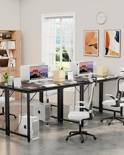 47 Inch Computer Desk with Magic Power Outlets and USB Charging Ports, Modern Home Office Desks, Sturdy Simple Writing Table, Laptop PC Gaming Desk for Bedroom Workstation, Black, 2 Pack - LeafyLoom