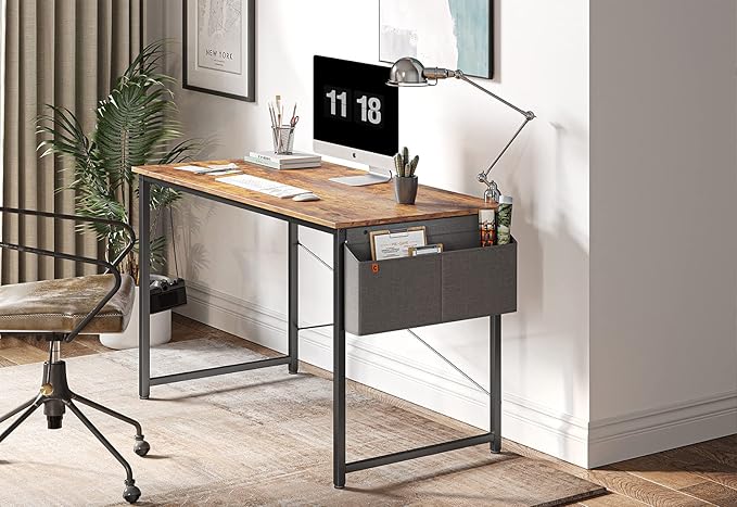 Cubiker Computer Desk 40 inch Home Office Writing Study Desk, Modern Simple Style Laptop Table with Storage Bag, Brown - LeafyLoom