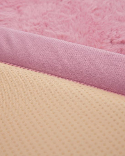 Faux Rabbit Fur Rug - 1.18" Thick Soft Fluffy Area Rug, Non-Slip Memory Foam Crawling Mat, Light Pink, 59"x59" - LeafyLoom