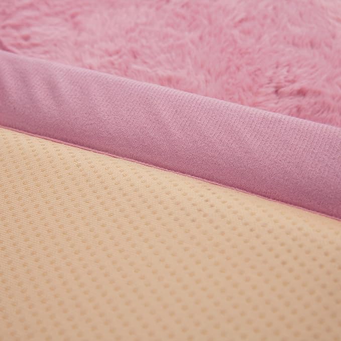 Faux Rabbit Fur Rug - 1.18" Thick Soft Fluffy Area Rug, Non-Slip Memory Foam Crawling Mat, Light Pink, 78"x118" - LeafyLoom
