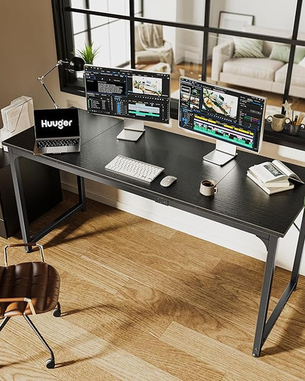 Computer Desk, 63 Inch Office Desk, Gaming Desk with Storage, Writing Desk Work Desk for Home Office, Study, Modern Simple Desk, Large Legroom, Metal Frame, Black - LeafyLoom