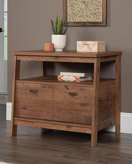 Sauder Trestle Lateral File, L: 32.28" x W: 24.49" x H: 29.41", Vintage Oak Finish - LeafyLoom