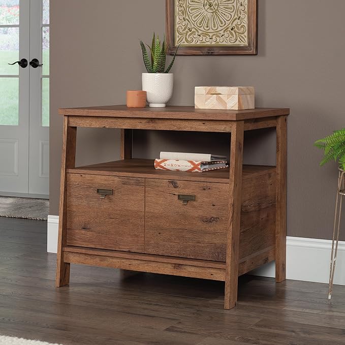 Sauder Trestle Lateral File, L: 32.28" x W: 24.49" x H: 29.41", Vintage Oak Finish - LeafyLoom