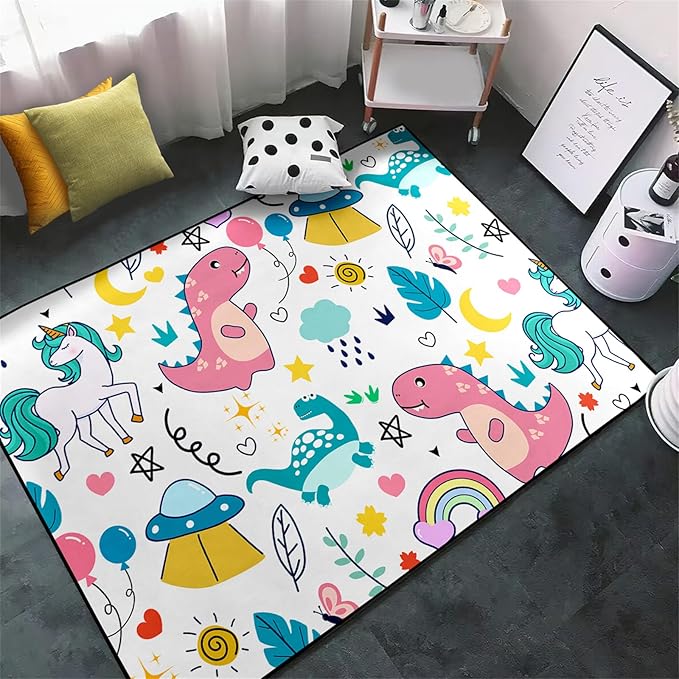 Dinosaur Rugs for Boys Bedroom - Dinosaur Room Decor for Boys Kids Area Rug Dinosaur Rug Boys Rugs for Bedroom Dinosaur Carpet Rugs Kids Play Rugs Cute Cartoon Dinosaur Decor,4'×5' - LeafyLoom