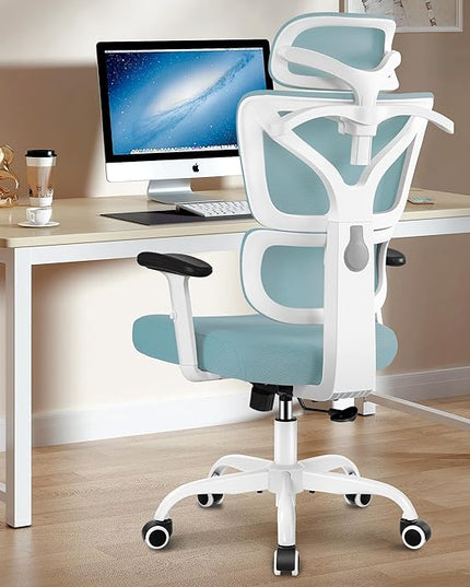 Office Chair Ergonomic Desk Chair, High Back Gaming Chair, Big and Tall Reclining chair Comfy Home Office Desk Chair Lumbar Support Breathable Mesh Computer Chair Adjustable Armrests (Blue) - LeafyLoom