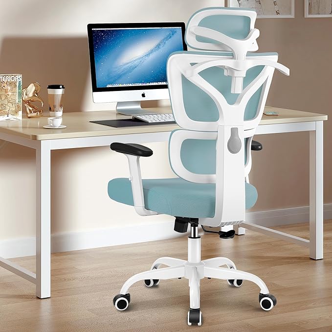 Office Chair Ergonomic Desk Chair, High Back Gaming Chair, Big and Tall Reclining chair Comfy Home Office Desk Chair Lumbar Support Breathable Mesh Computer Chair Adjustable Armrests (Blue) - LeafyLoom