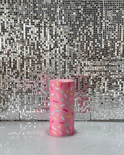 Donut Theme Pedestal Cover for Girl Birthday Party Baby Shower Baptism Communion Christening Cylinder Cover Photography Decoration Circus Event Plinth Cover Dia56 H77 - LeafyLoom