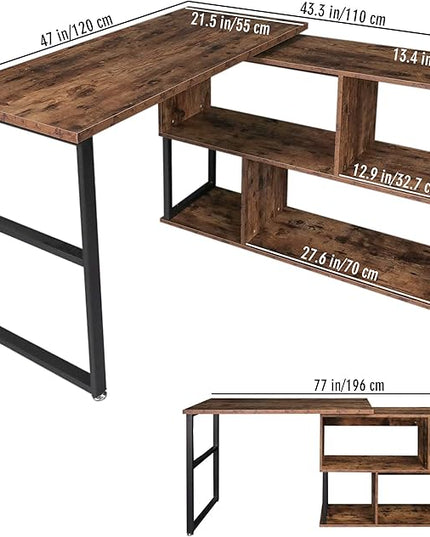 Tektalk Rotatable Corner Table Retro Desk Corner Computer Desk PC Laptop Study Table Workstation Home Office - LeafyLoom
