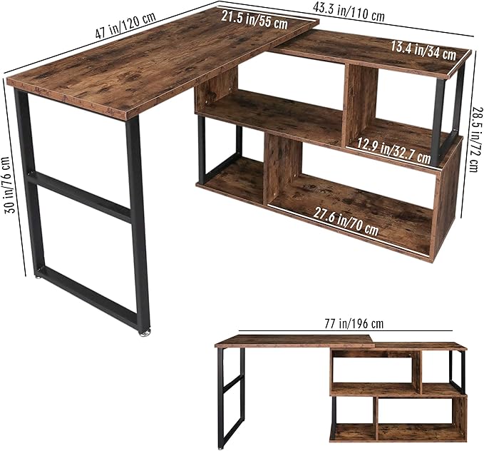 Tektalk Rotatable Corner Table Retro Desk Corner Computer Desk PC Laptop Study Table Workstation Home Office - LeafyLoom