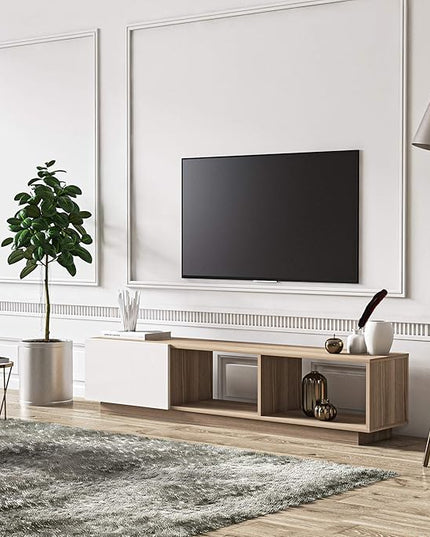 Modern TV Stand up to 75 inch Entertainment Center with Storage Mid-Century Smart Led TV for Living Room 70" TVs End Table, Lepando, White&Cordoba - LeafyLoom