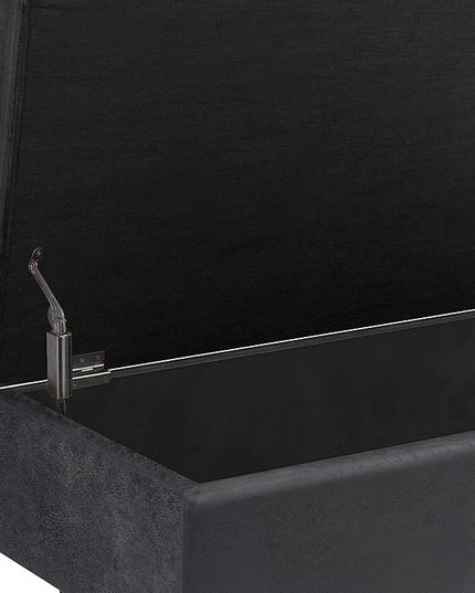 SIMPLIHOME Owen 36 inch Wide Rectangle Small Rectangular Storage Ottoman in Distressed Black Faux Leather, for the Living Room, Family Room and Entryway - LeafyLoom