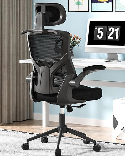 Ergonomic Office Chair, High Back Mesh Desk Chair with Thick Molded Foam Cushion, Coat Hanger, Adjustable Headrest, Lumbar Support, Tilt & Lock Function - Task Chair (All Black) - LeafyLoom
