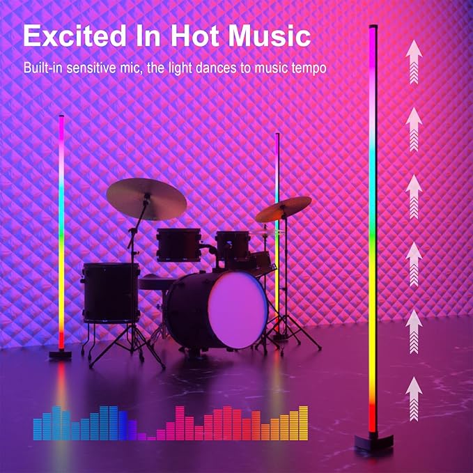 MIHEAL LED Corner Floor Lamp, RGBWW LED Standing Lamp with App & Controller Control, Music Synic Mood Tall Lamp with Speed & Brightness Adjustable for Restaurant Yard Garden - LeafyLoom