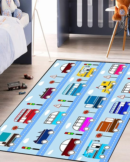 Car Rug Car Play Mat Kids Rugs for Playroom Car Rug Play Mat Rugs for Boys Bedroom Car Carpet for Kids Play Rug for Cars and Trucks Car Rug for Boys Room,Light Blue 3'×5' - LeafyLoom