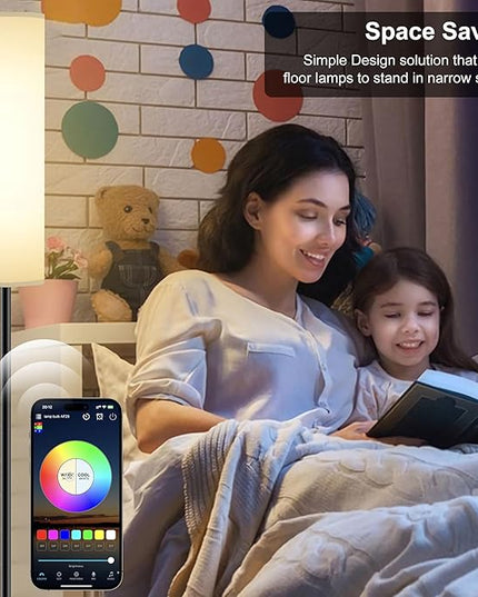 LED Floor Lamp for Living Room Bedroom, Modern Tall Lamp Standing lamp for Reading with Remote Dimming and Color Adjustment, Timing Function 30min, 9W e26 led Bulb Included(White) - LeafyLoom