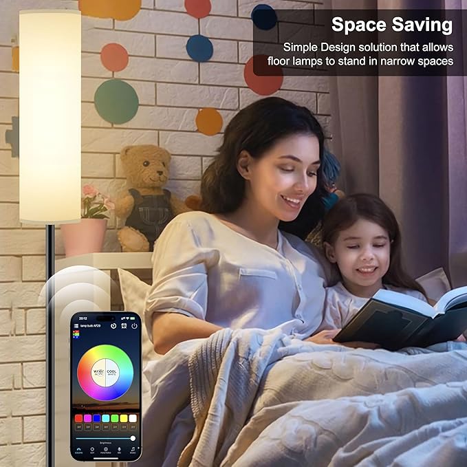 LED Floor Lamp for Living Room Bedroom, Modern Tall Lamp Standing lamp for Reading with Remote Dimming and Color Adjustment, Timing Function 30min, 9W e26 led Bulb Included(White) - LeafyLoom