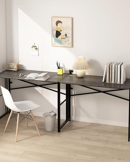 EMODA 40 inch Folding Desk No Assembly Required Home Office Desk Study Writing Gaming Computer Table, Black Oak - LeafyLoom