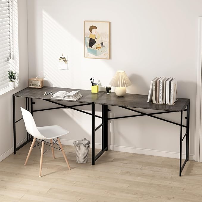 EMODA 40 inch Folding Desk No Assembly Required Home Office Desk Study Writing Gaming Computer Table, Black Oak - LeafyLoom