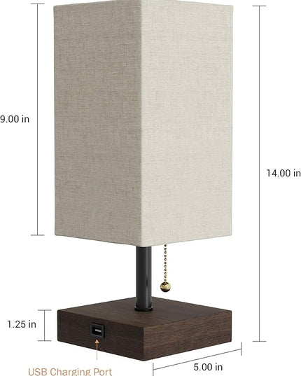 Lavish Home LED Desk Lamp with USB Charging Port - Small Bedside Table Light for Reading - Bedroom, Living or Dining Room, Dorm Decor (Linen/Brown) - LeafyLoom