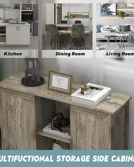 TaoHFE Farmhouse Buffet Cabinet,Farmhouse Credenza Cabinet,Farmhouse Sideboard Storage Cabinet,Coffee Bar Cabinet Buffet Table Thin Cabinet for Narrow Spaces Entry Cabinet Hallway Cabinet Dining Room - LeafyLoom