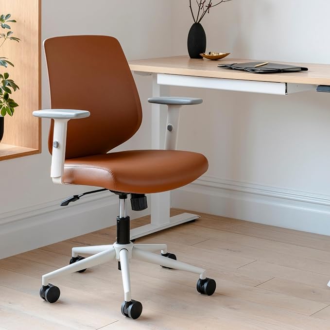 Branch Daily Chair - Vegan Leather Office Chair with Swivel, Lumbar Rest, and Adjustable Armrests - Comfortable Seating for Improved Posture and Productivity - Dune - LeafyLoom