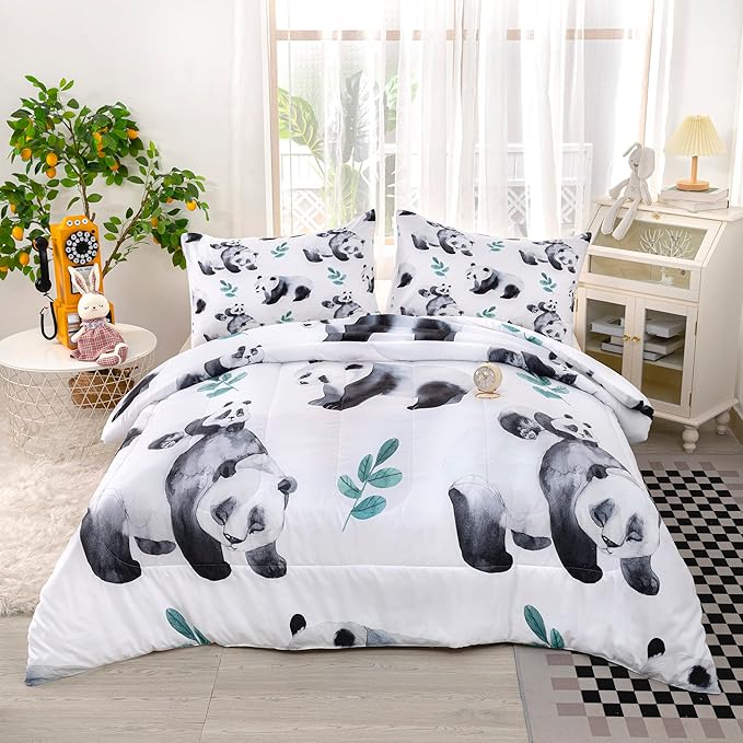 CVHOUSE Panda Bedding Set,Panda Comforter Full,Cute Panda Comforter Set for Girls Kids Teens,Kawaii Panda Quilt Set with 1 Comforter and 2 Pillow Cases- 3 Piece - LeafyLoom