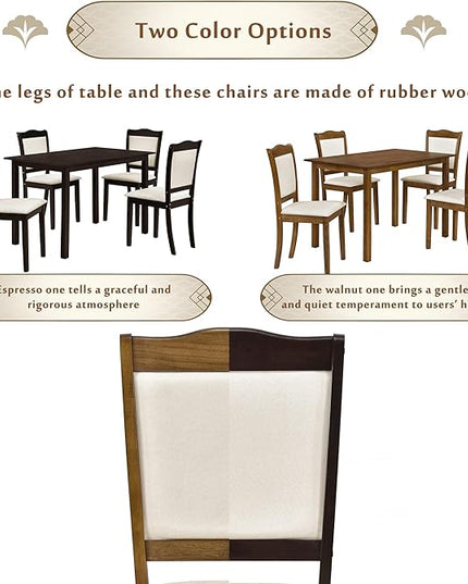Simple Style Wood Rectangular 4 Upholstered Chairs, Easy Assembly, for Space, Apartment, Room, 5 Piece Dining Table Set, Walnut 34 - LeafyLoom