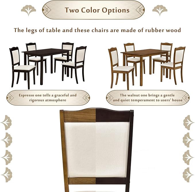 Simple Style Wood Rectangular 4 Upholstered Chairs, Easy Assembly, for Space, Apartment, Room, 5 Piece Dining Table Set, Walnut 34 - LeafyLoom
