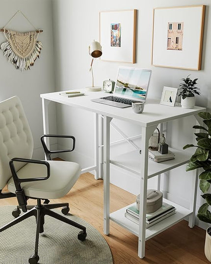 CubiCubi Small Computer Desk, 35 Inch Home Office Desk with Storage Shelves, Study Writing Desk, White - LeafyLoom