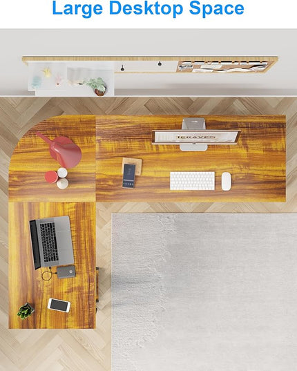 Teraves Reversible L Shaped Desk with Large Surface, 61 Inch Sturdy Corner Desk with Storage Shelves, Premium Office Computer Desk Workstation for Home Office Gaming, Teak - LeafyLoom