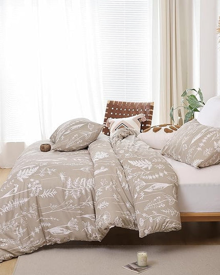 JANZAA Full Size Comforter Bedding Comforter Sets Floral Comforter Set Oatmeal Comforter Set Bed Set with 2 Pillow Cases for All Seasons - LeafyLoom