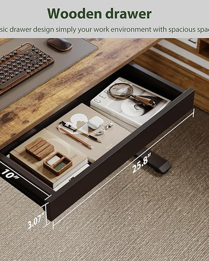 Adjustable Height Electric Standing Desk with Storage Wooden Drawer, 55 x 24 Inches Stand Up Home Office Computer Gaming Table for Work Office Home, Rustic Brown - LeafyLoom